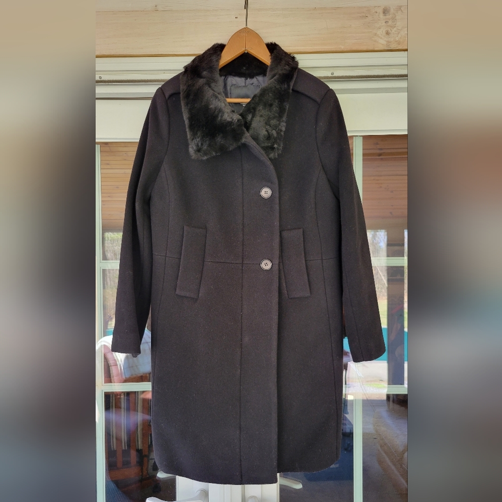 Talbots wool blend coat with faux fur collar